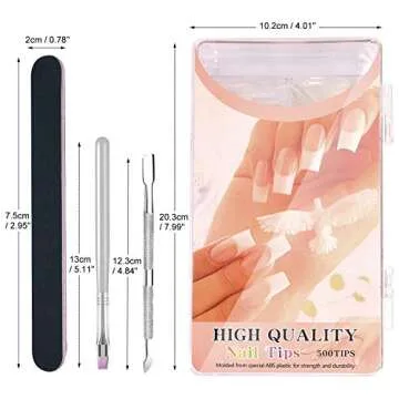 Clear Acrylic Nail Tips, 500 Pcs Coffin Nails Full Cover, Fake Nail Tips Coffin Shape Press On Nails with Nail File Brush and Cuticle Pusher for Professional and Beginner