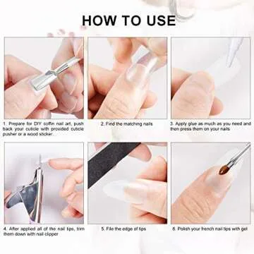 Clear Acrylic Nail Tips, 500 Pcs Coffin Nails Full Cover, Fake Nail Tips Coffin Shape Press On Nails with Nail File Brush and Cuticle Pusher for Professional and Beginner
