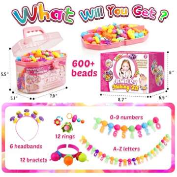 FUNZBO 650pcs Pop Beads - Jewelry Making Kit for 3 4 5 6 7 8 Year Old Little Girls, Arts and Crafts ...