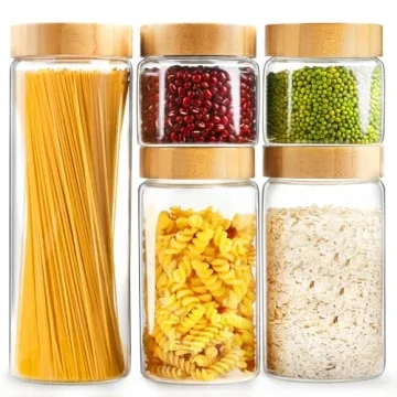 AISIPRIN Airtight Glass Jar Set - 5PCs Stylish Kitchen Storage Containers