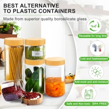 Airtight Glass Jar Set with Bamboo Lids for Kitchen Use