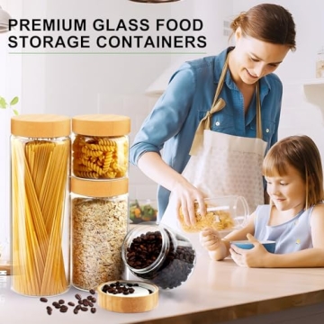Airtight Glass Jar Set with Bamboo Lids for Kitchen Use