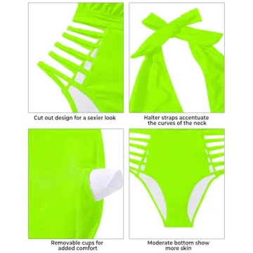 Aqua Eve Women Sexy One Piece Swimsuit Halter Plunge V Neck