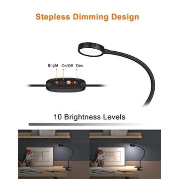 LEPOWER Clip on Light, Reading Lights for Books in Bed with 10 Brightness Levels & 3 Colors, Flexibl...
