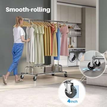 HOKEEPER Clothing Garment Rack Capacity 525LBS Clothing Racks on Wheels Rolling Clothes Rack for Hanging Clothes Heavy Duty Collapsible Commercial