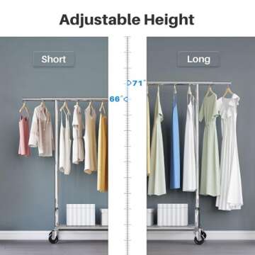 HOKEEPER Clothing Garment Rack Capacity 525LBS Clothing Racks on Wheels Rolling Clothes Rack for Hanging Clothes Heavy Duty Collapsible Commercial
