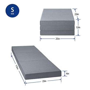 Olee Sleep Tri-Folding Memory Foam Mattress Topper, 4 Inch Gel Folding Mattress for Camping, Foldabl...