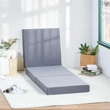 Olee Sleep Tri-Folding Memory Foam Mattress Topper, 4 Inch Gel Folding Mattress for Camping, Foldable Guest Bed, Washable Cover, CertiPUR-US Certified, Soft, Grey, Single Size