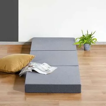 Olee Sleep Tri-Folding Memory Foam Mattress Topper, 4 Inch Gel Folding Mattress for Camping, Foldable Guest Bed, Washable Cover, CertiPUR-US Certified, Soft, Grey, Single Size