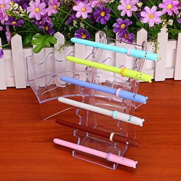 Hipiwe Acrylic Pen Holder Display Stand Clear Makeup Brush Rack Organizer Holder for E-cigarette 6-Slots Nail Brush Eyebrow Fountain Pen Rack Display (Pack of 2)