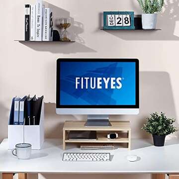FITUEYES Monitor Stand - 2 Tier Computer Monitor Riser with 16.7 Inch Shelf, Wood Desktop Stand for Laptop Computer Screen, Desk Organization, Office Supplies