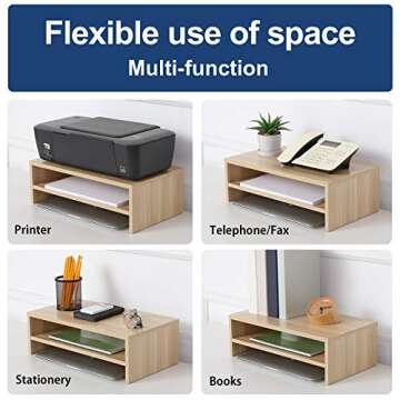 FITUEYES Monitor Stand - 2 Tier Computer Monitor Riser with 16.7 Inch Shelf, Wood Desktop Stand for Laptop Computer Screen, Desk Organization, Office Supplies