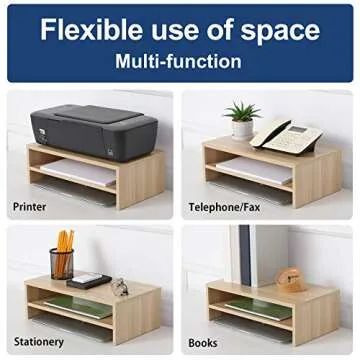 FITUEYES Monitor Stand - 2 Tier Computer Monitor Riser with 16.7 Inch Shelf, Wood Desktop Stand for Laptop Computer Screen, Desk Organization, Office Supplies