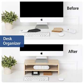 FITUEYES Monitor Stand - 2 Tier Computer Monitor Riser with 16.7 Inch Shelf, Wood Desktop Stand for Laptop Computer Screen, Desk Organization, Office Supplies
