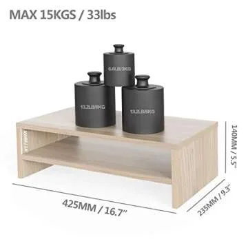 FITUEYES Monitor Stand - 2 Tier Computer Monitor Riser with 16.7 Inch Shelf, Wood Desktop Stand for Laptop Computer Screen, Desk Organization, Office Supplies