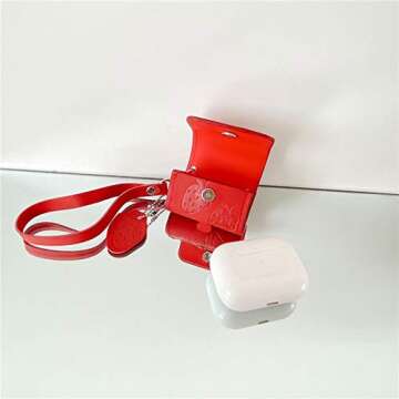 TOUBN Wireless Earphone Case Compatible with Airpods Pro, Girls Women Fruit Red Strawberry PU Leather Full Body Protective Skin, Anti-Lost Easy Carrying Cover with Hang Rope