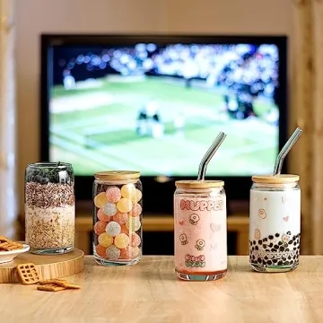 Eco-Friendly 6pcs Glass Cups with Bamboo Lids and Straws