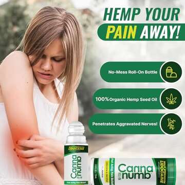 Cannanumb Hemp Oil Pain Relief Roll-On with Lidocaine | Fast Acting Pain Relief with Arnica + Boswellia + Menthol - Ideal for Arthritis, Sciatica, Strained Muscles, Joints, Backache & Bruises