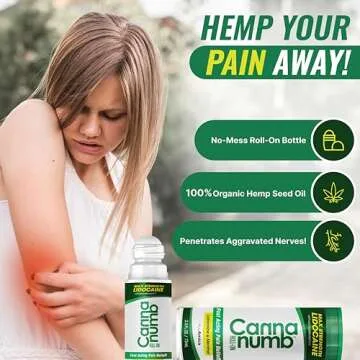 Cannanumb Hemp Oil Pain Relief Roll-On with Lidocaine | Fast Acting Pain Relief with Arnica + Boswellia + Menthol - Ideal for Arthritis, Sciatica, Strained Muscles, Joints, Backache & Bruises