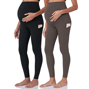POSHDIVAH 2Pcs Women's Maternity Workout Leggings - Soft Active Wear for Moms