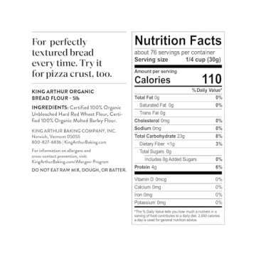 King Arthur Flour Unbleached Bread Flour Organic - Pack of 3 (2lbs Each Bag)3