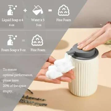 ABBI NIMO Beige Ceramic Foaming Soap Dispenser, Speckled Rippled 12 Oz Bottle with Gray Silicone Pump, Foam Dispenser for Kitchen or Bathroom, Speckled Beige