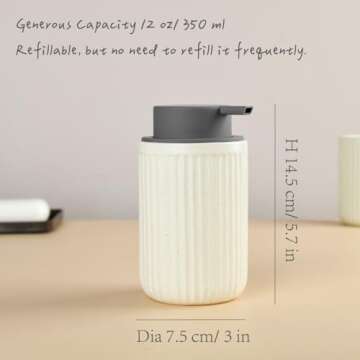 ABBI NIMO Beige Ceramic Foaming Soap Dispenser, Speckled Rippled 12 Oz Bottle with Gray Silicone Pump, Foam Dispenser for Kitchen or Bathroom, Speckled Beige