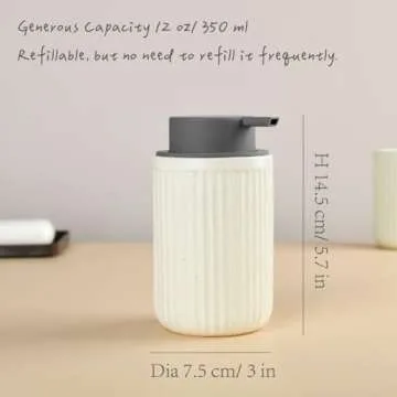 ABBI NIMO Beige Ceramic Foaming Soap Dispenser, Speckled Rippled 12 Oz Bottle with Gray Silicone Pump, Foam Dispenser for Kitchen or Bathroom, Speckled Beige