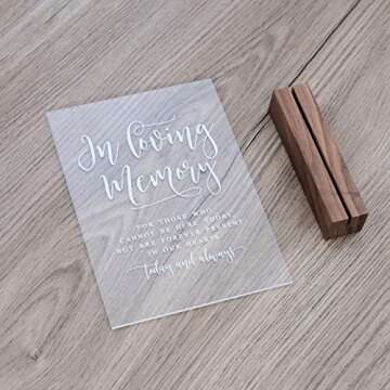 In Loving Memory Sign with Wood Stand- 5”x 7" Glass Look Clear Acrylic Wedding Memorial Sign with ...