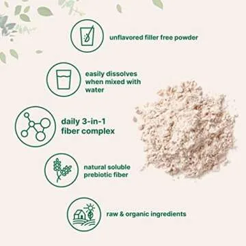 Organic Soluble Prebiotics Fiber Supplement (Inulin, Acacia, Psyllium Husk), 2 Pounds, 3 in 1 Fiber Formula, Daily Fiber, Unflavored, for Digestive Health, Hunger Control, Vegan