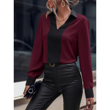 Stylish OYOANGLE Women's Colorblock Blouse for Work