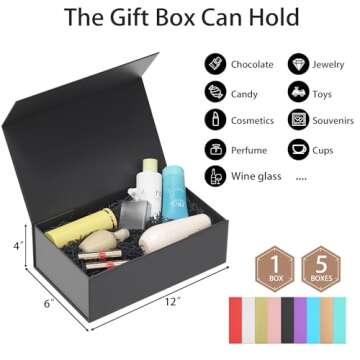 RYDDOY Black Gift Box, 12x6x4'' Gift boxes for Presents with Lids Magnetic Closure Rectangle Collaps...