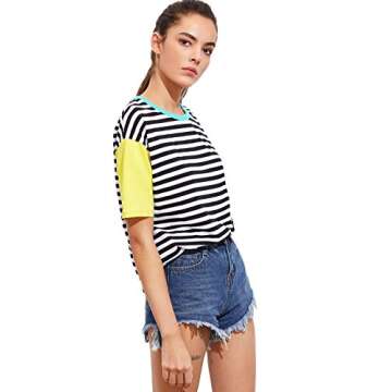 Stylish ROMWE Colorblock Tee for Women - Summer Essential