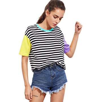 Stylish ROMWE Colorblock Tee for Women - Summer Essential