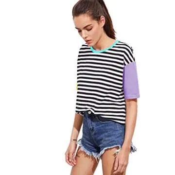 Stylish ROMWE Colorblock Tee for Women - Summer Essential