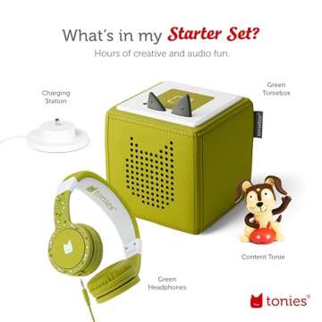 Toniebox Audio Player Headphones Bundle - Listen, Learn, and Play with One Huggable Little Box - Green
