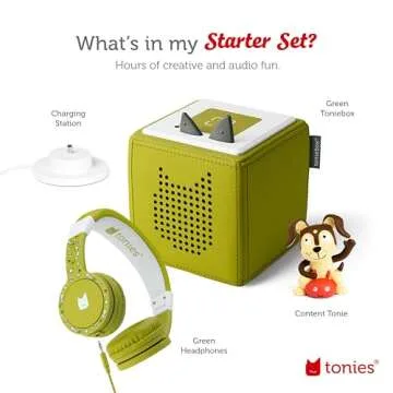 Toniebox Audio Player Headphones Bundle - Listen, Learn, and Play with One Huggable Little Box - Green