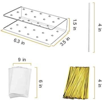 2 Packs Acrylic Lollipop Holder Acrylic Cake Pop Stand Display Cake Pop Holder 100PCS Lollipop Sticks 100PCS Clear Treats Bags and 100PCS Gold Metallic Twist Ties for Candy Cake Pop Making Tools (2)