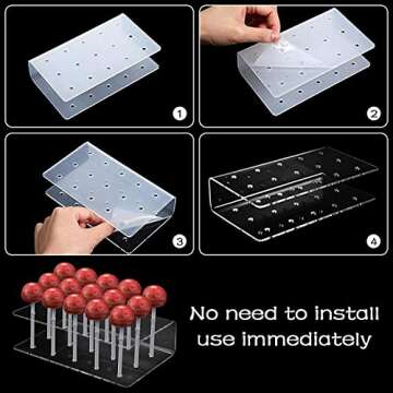 2 Packs Acrylic Lollipop Holder Acrylic Cake Pop Stand Display Cake Pop Holder 100PCS Lollipop Sticks 100PCS Clear Treats Bags and 100PCS Gold Metallic Twist Ties for Candy Cake Pop Making Tools (2)