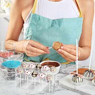 2 Packs Acrylic Lollipop Holder Acrylic Cake Pop Stand Display Cake Pop Holder 100PCS Lollipop Sticks 100PCS Clear Treats Bags and 100PCS Gold Metallic Twist Ties for Candy Cake Pop Making Tools (2)