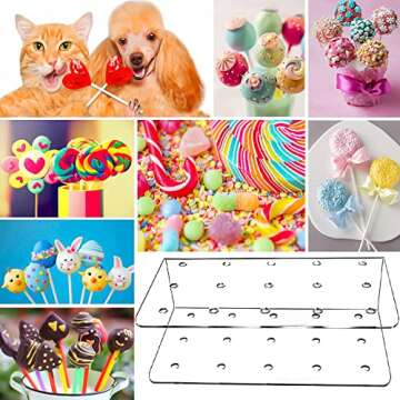2 Packs Acrylic Lollipop Holder Acrylic Cake Pop Stand Display Cake Pop Holder 100PCS Lollipop Sticks 100PCS Clear Treats Bags and 100PCS Gold Metallic Twist Ties for Candy Cake Pop Making Tools (2)