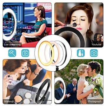 Ring LED Light 10" for YouTube Video and Makeup,Bright Selfie Ring Light, Dimmable Desktop LED Camera Light Ring for Studio, Photography with 3 Light Modes & 10 Brightness Level