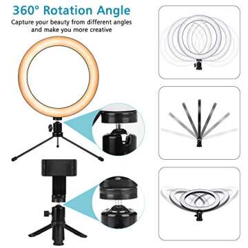 Ring LED Light 10" for YouTube Video and Makeup,Bright Selfie Ring Light, Dimmable Desktop LED Camera Light Ring for Studio, Photography with 3 Light Modes & 10 Brightness Level