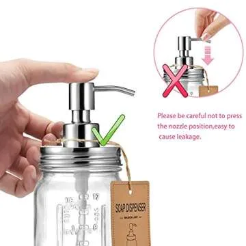 Amolliar Mason Jar Liquid Soap Dispenser, Rustproof Stainless Steel Pump Lid, Refillable Hand Soap for Bathroom, Dish Soap Dispenser for Kitchen, Bath, Waterproof Stickers,16Oz Brushed Nickel(2 Pack)