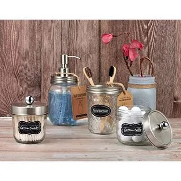 Amolliar Mason Jar Liquid Soap Dispenser, Rustproof Stainless Steel Pump Lid, Refillable Hand Soap for Bathroom, Dish Soap Dispenser for Kitchen, Bath, Waterproof Stickers,16Oz Brushed Nickel(2 Pack)