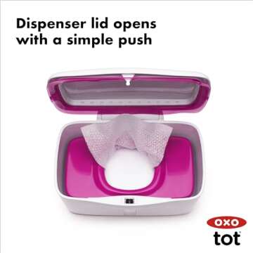OXO Tot Perfect Pull Wipes Dispenser, ‎Plastic, Silicone, Pink