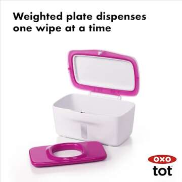 OXO Tot Perfect Pull Wipes Dispenser, ‎Plastic, Silicone, Pink