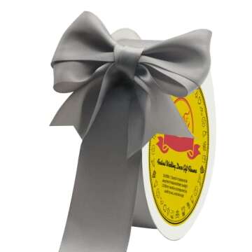 LEEQE Double Face Silver Satin Ribbon - 1-1/2 inch x 50 Yards for Crafting