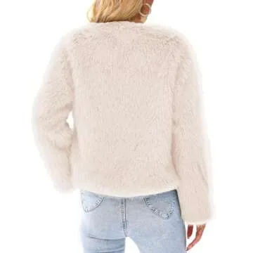 PRETTYGARDEN Women's 2024 Winter Coats Fleece Cropped Jacket Faux Fur Long Sleeve Pockets Shaggy War...