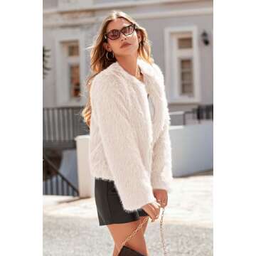 PRETTYGARDEN Women's 2024 Winter Coats Fleece Cropped Jacket Faux Fur Long Sleeve Pockets Shaggy Warm Outerwear Fall Clothes (Apricot,Small)